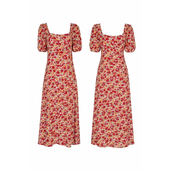 MIss Selfridge Midi puff sleeve midi dress with side slit-Size 4 - Picture 2 of 2